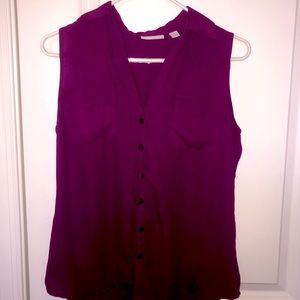Purple Buttoned No-Sleeve Blouse